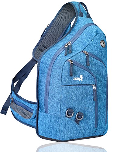 2-FNS Sling Rucksack Schultertaschen Brusttaschen für Damen und Herren Blau