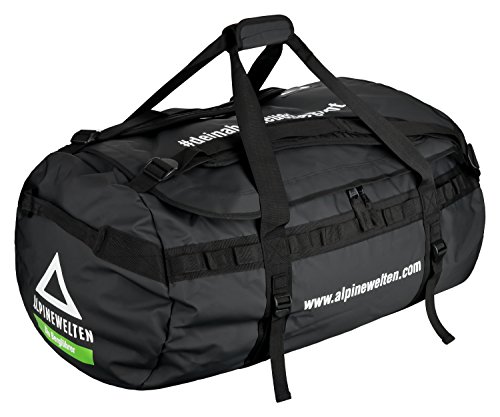 AlpineWelten® Basecamp Duffle Bag, Sporttasche mit Rucksack-Funktion für Outdoor Abenteuer-Reisen, 120 Liter, Masse 75cm * 45 cm * 45 cm, schwarz