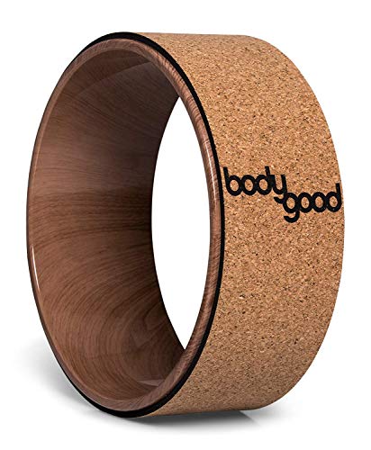 BodyGood Yoga Rad Holz aus rutschfestem Kork zur Flexibilitätsverbesserung für Yoga & Fitness, 33cm Durchmesser, geruchsneutral, stabil und nachhaltig
