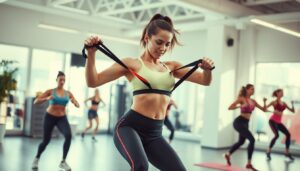 Cardio Fitness mit Widerstandsbändern für Frauen